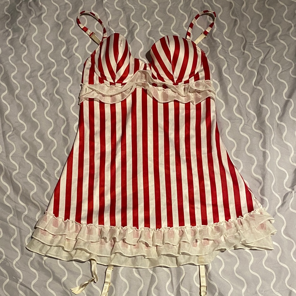 Victoria's Secret Red and Cream Striped Chemise